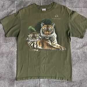 Men's Vintage 90s Anvil Ocean Journey Bengal Tiger Forest Green T Shirt Tee Sz L